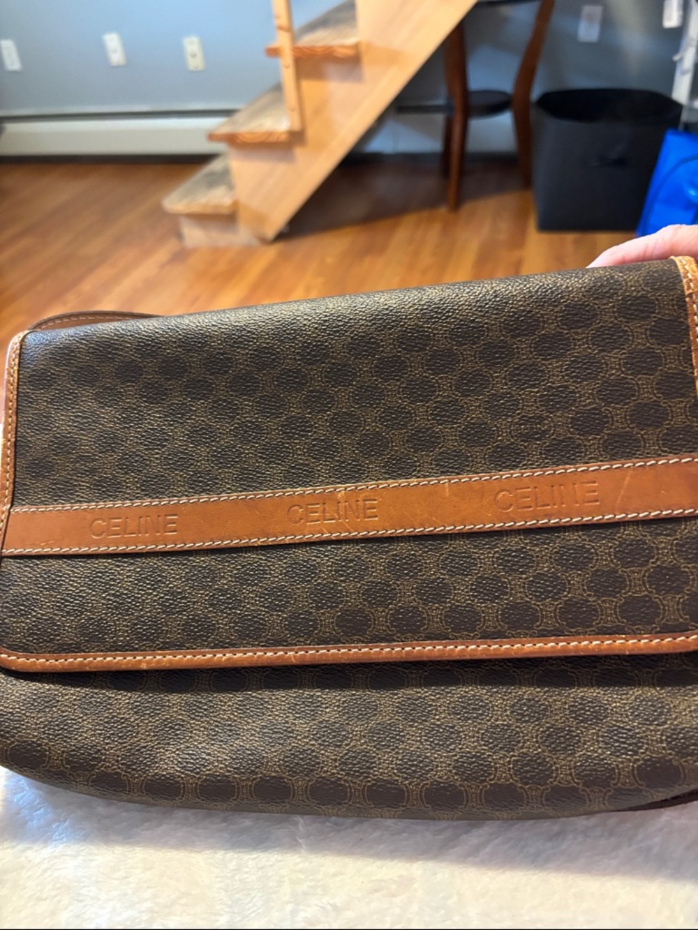 Celine Brown Monogram Canvas Toiletry Clutch with Tan Leather Trim - Picture 6 of 11